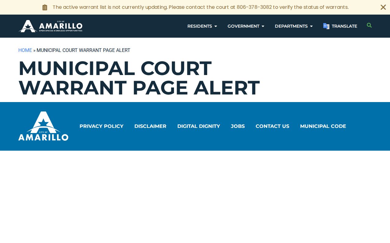 Official Randall-area municipal court notice about warrant list updates
