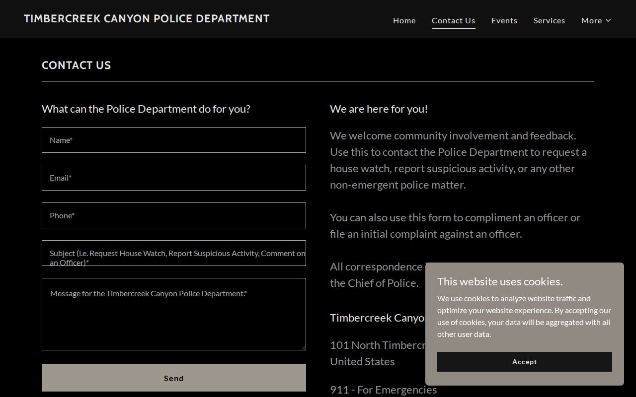 Timbercreek Canyon police and warrant inquiry contact details